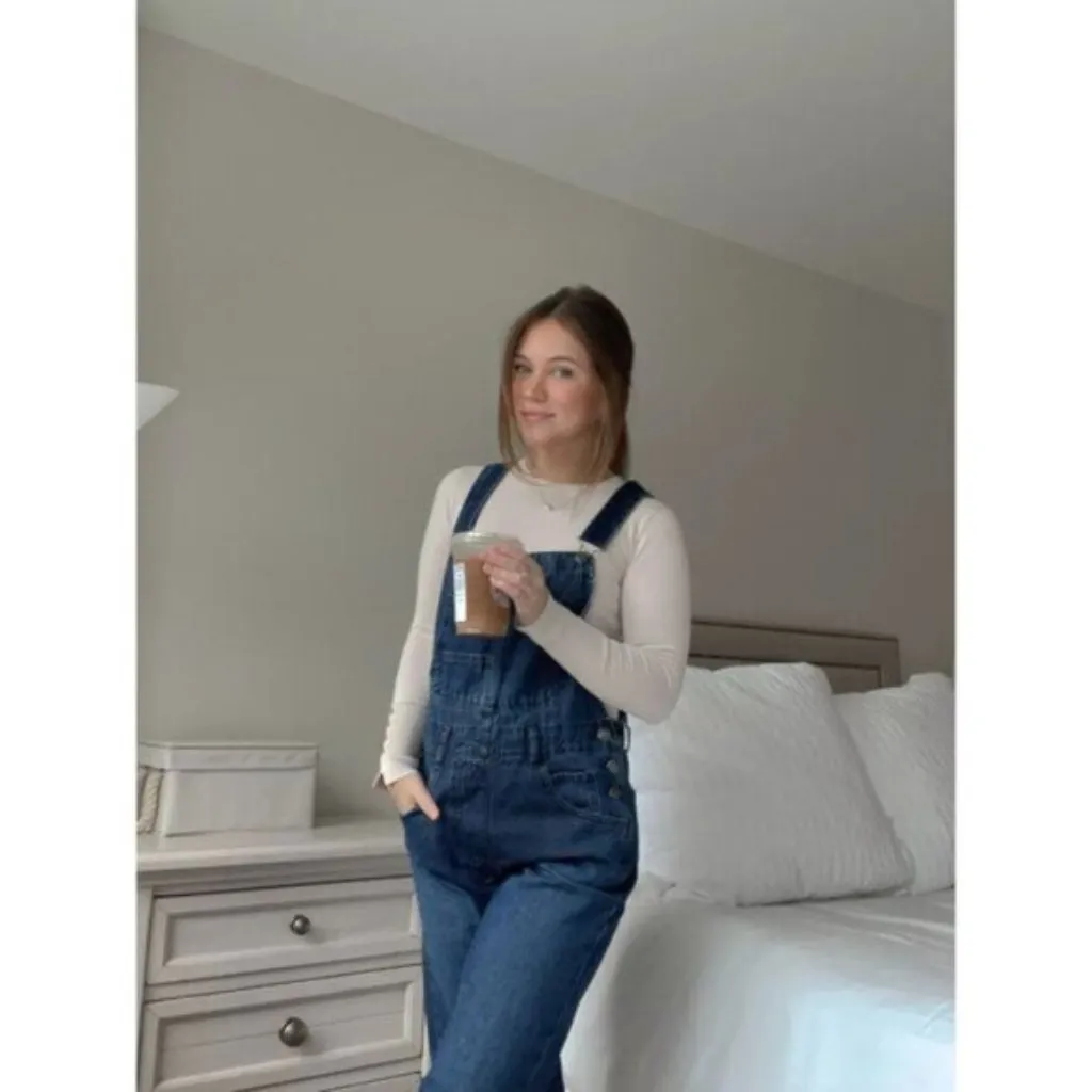 FREE PEOPLE We the Free Ziggy Denim Overalls in Wash Sapphire Blue Size Large - Image 4