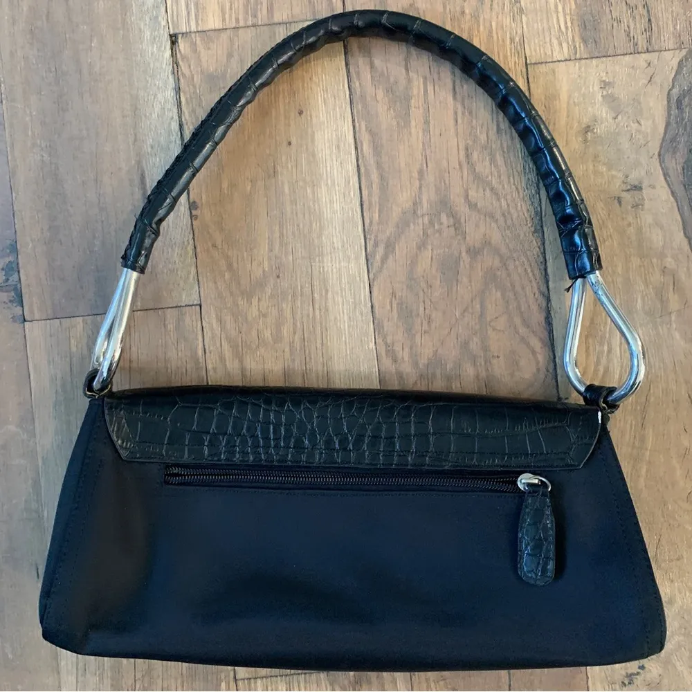 Vintage Black Faux Croc Leather Baguette Purse Shoulder bag - Image 2