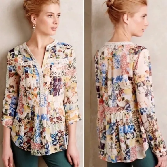 Anthropologie Maeve Abella Pintuck Floral Blouse - Image 2