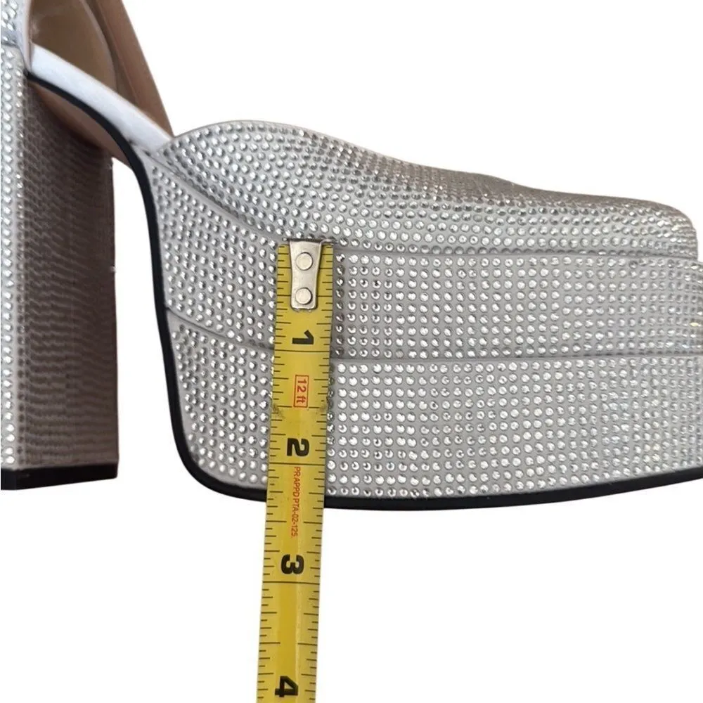 Steve Madden Charlize Silver Rhinestone stacked Platform Heels Size 8 - Image 10