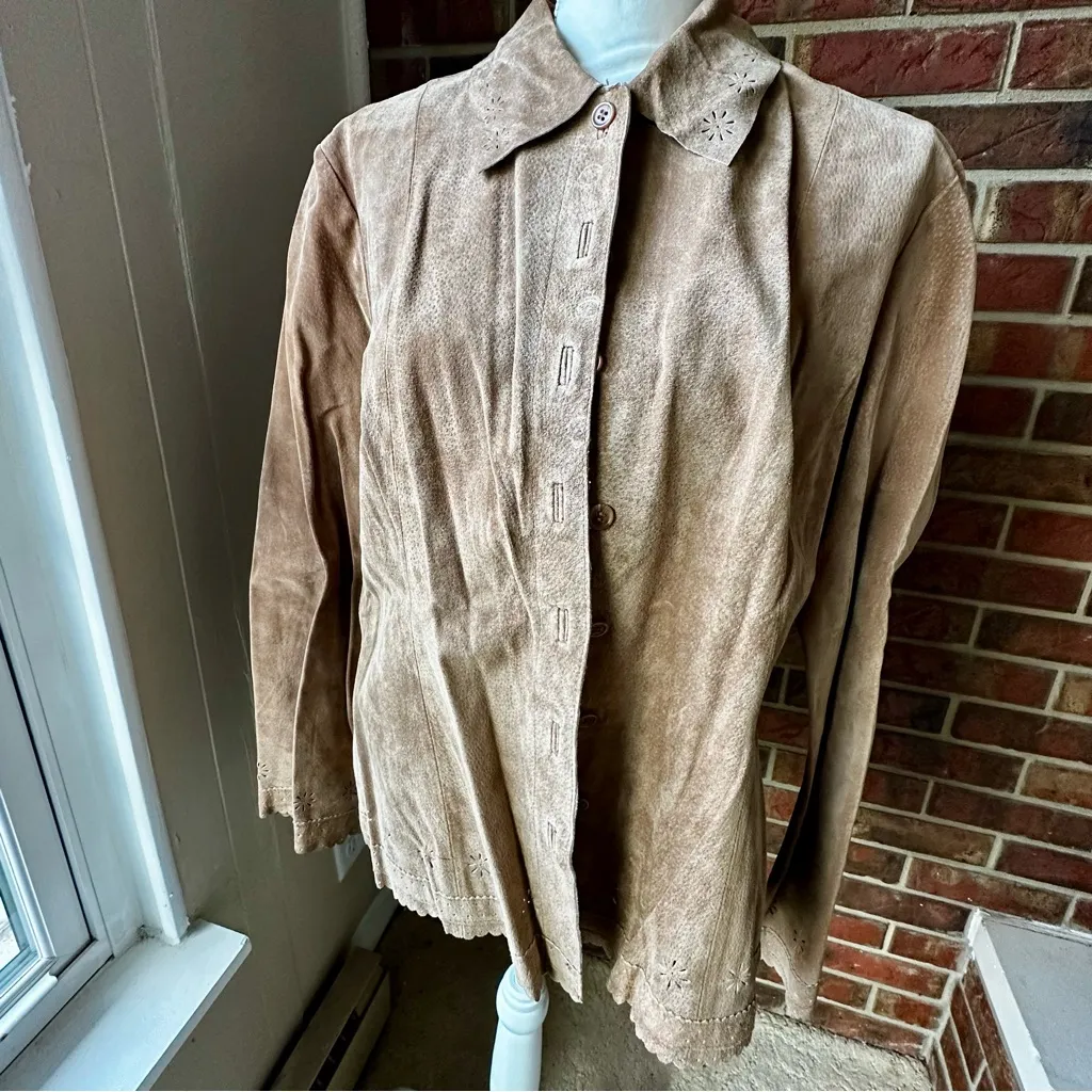 Ami Brown Suede Button Up Jacket Shacket Lightweight Boho Chic Classic Style Size XL - Image 8