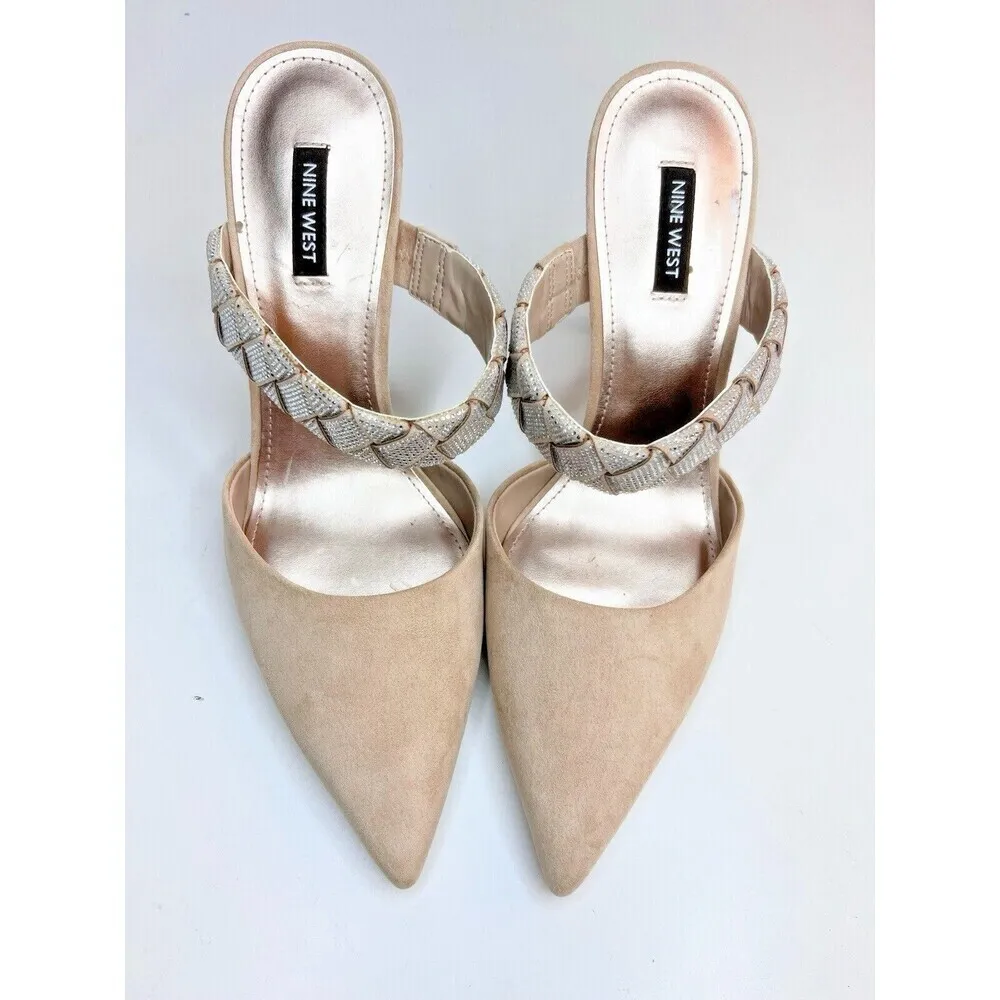 Nine West luxury fresah Shoes West Greet Womens Rhinestone High Heels cream 10M - Image 5