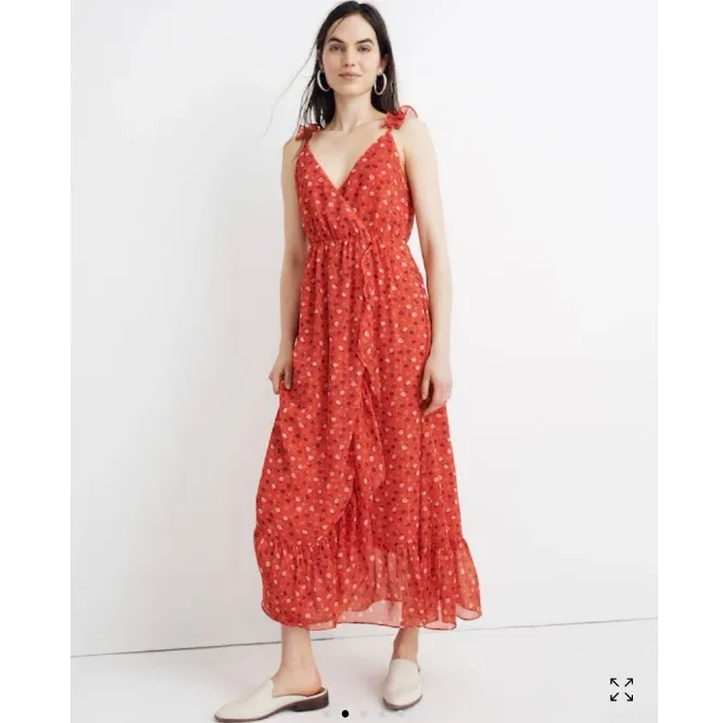 Madewell Prairie Posies Ruffle Strap Faux Wrap Dress Prairie Floral Maxi - Image 13