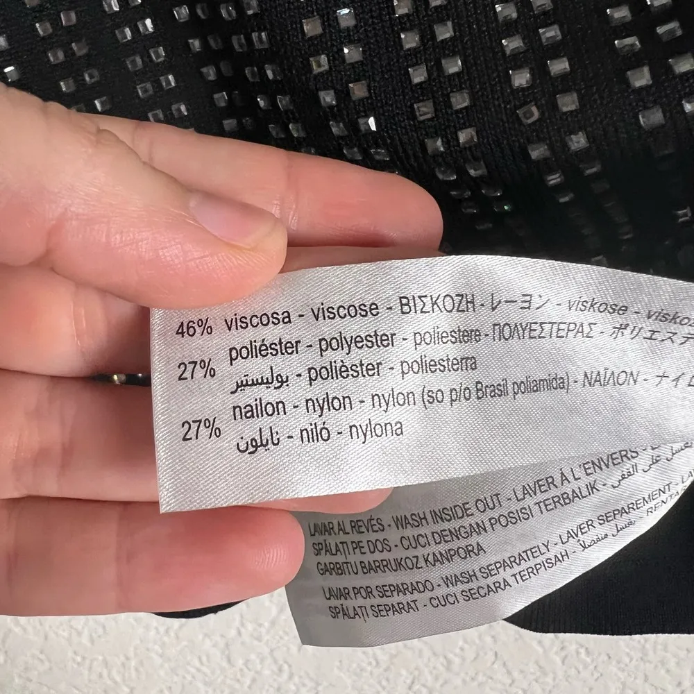 Zara Black Knit Shiny Gem Embellished Long Sleeve Crop Top Size S - Image 14