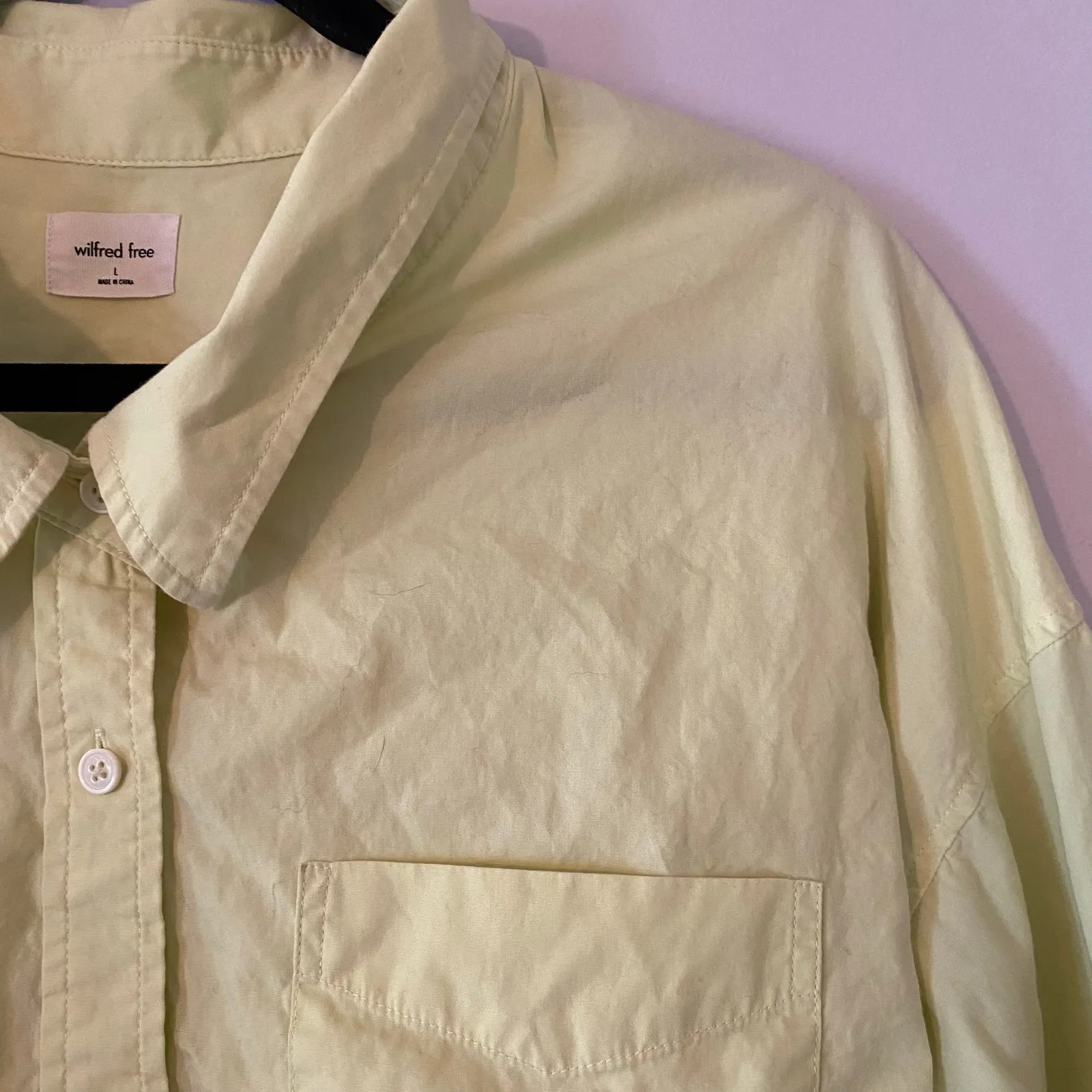 Wilfred Free Chartreuse Green Oversized Button Down Shirt Cotton Women's Large - Image 4