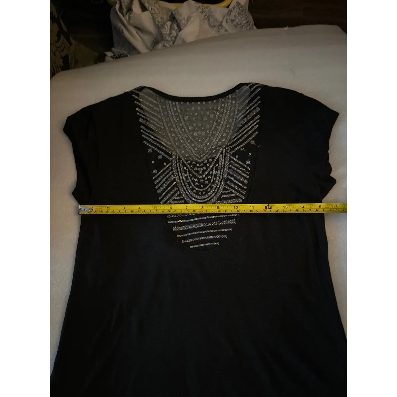 Victoria Secret Black Sheer Pattern Sequin Short Sleeve Top S Retro Girl Glam - Image 7