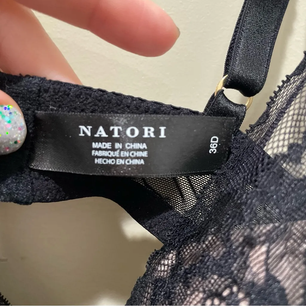 Natori Lace Underwire Bra Black Womens Size 36D Sheer Floral Supportive - Image 5