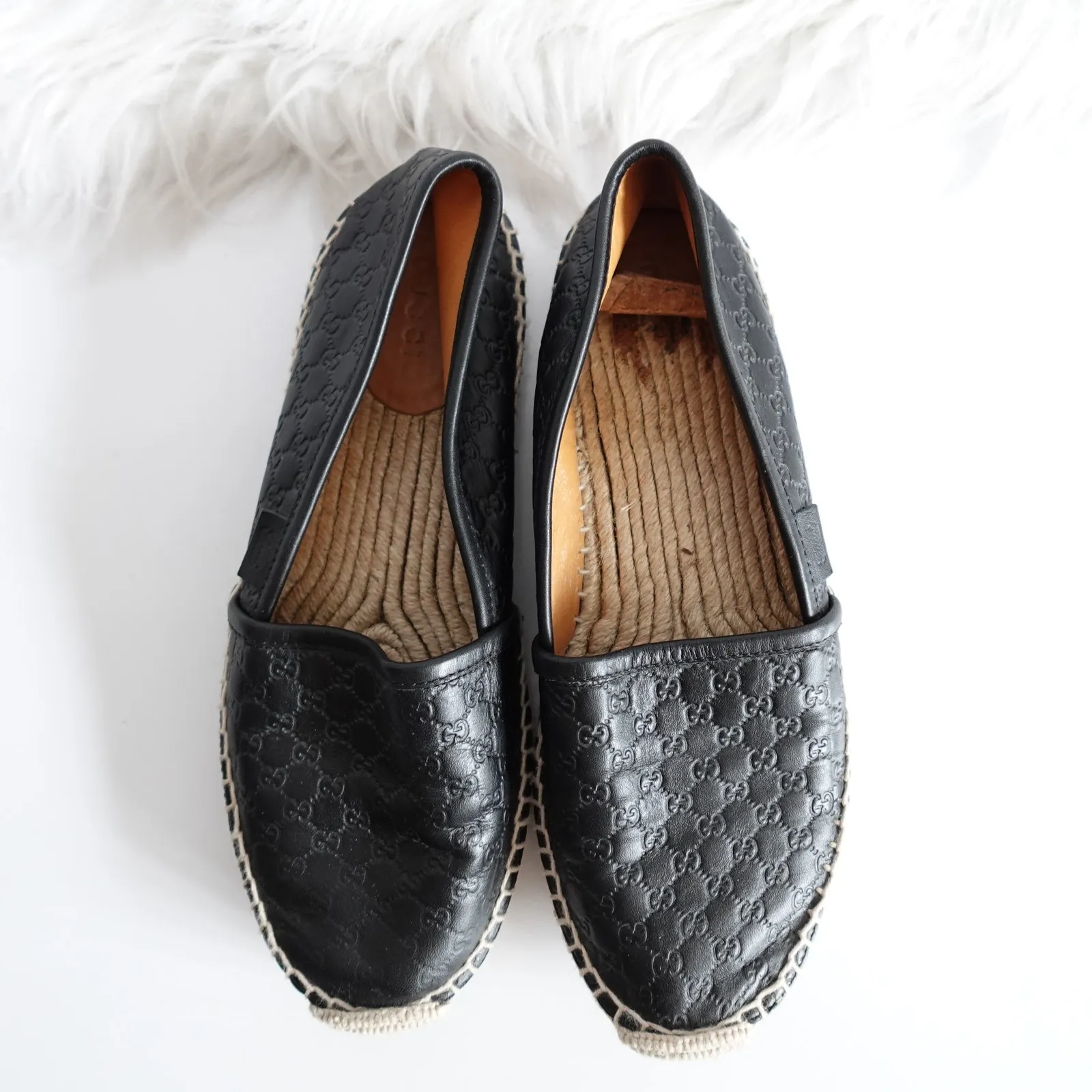 Gucci Guccisima Black GG Logo Leather Espadrilles size 36.5 - Image 2