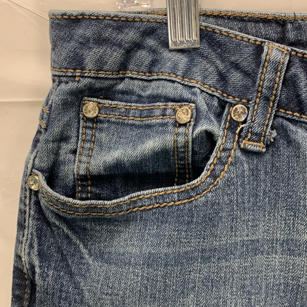 Earl Jeans Dark Wash Straight Leg with Rhinestone Embellishments Size 12P - Image 4