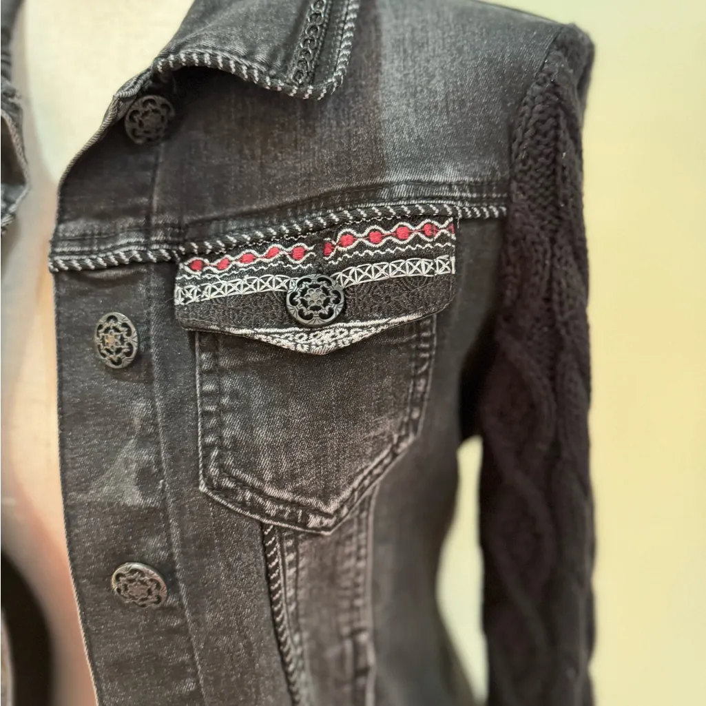 Desigual CHAQ Black Panther Women's Denim Knit Jacket sz 2 / EU 34 - Image 3