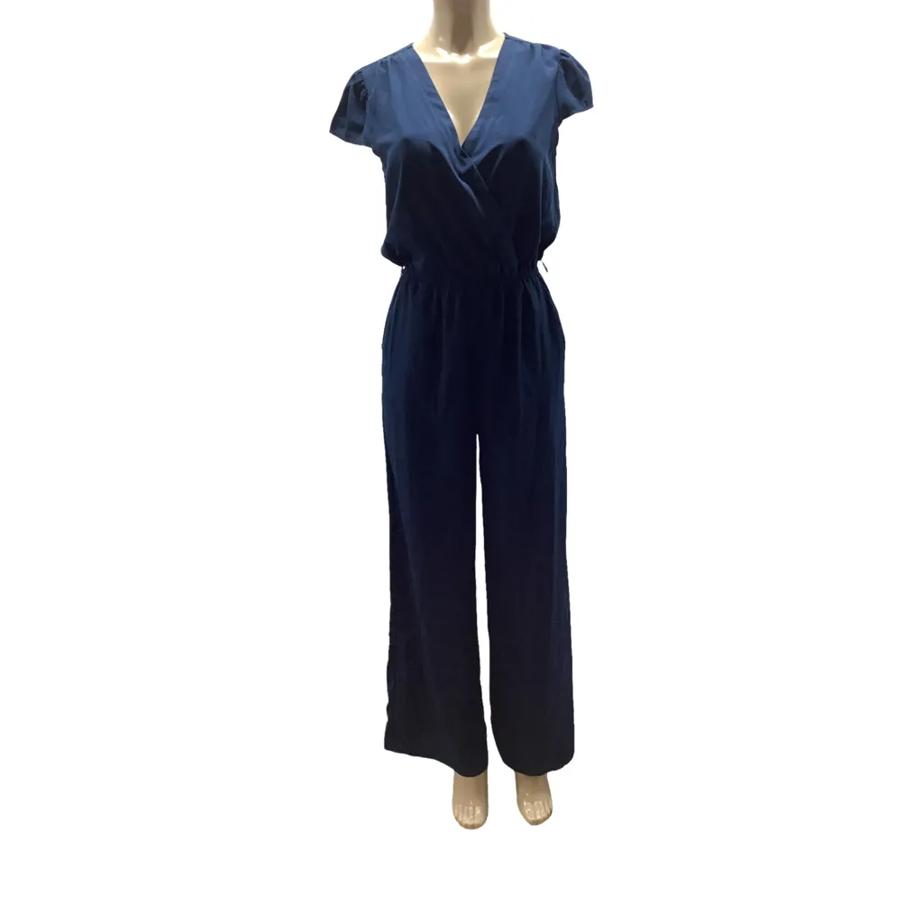 Bebop Size Medium Elegant Navy Short Sleeve Cross Front Jumpsuit. Preloved - Image 2
