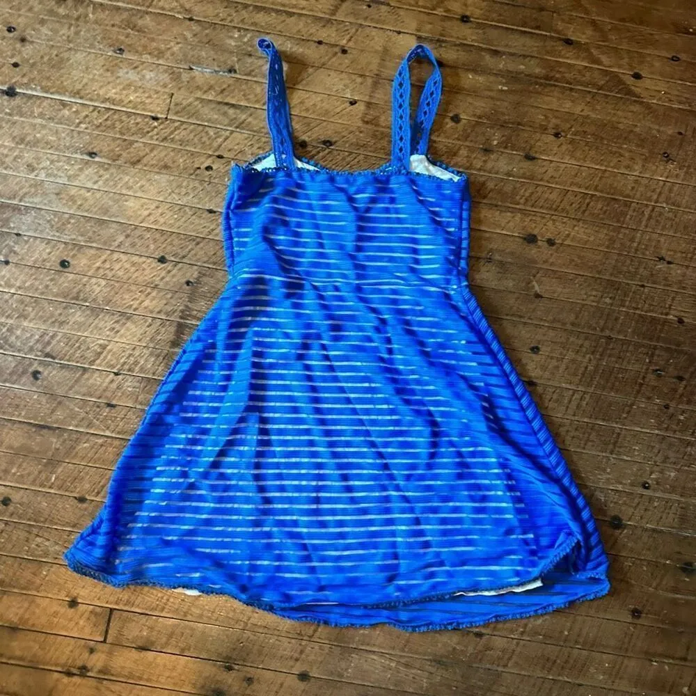 Free People blue striped XS semi sheer fit & flare dress - Image 2