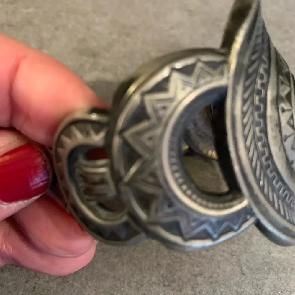 BEN AMUN Signed SILVER TONED WIDE CUFF BRACELET AzTec Western - Image 8