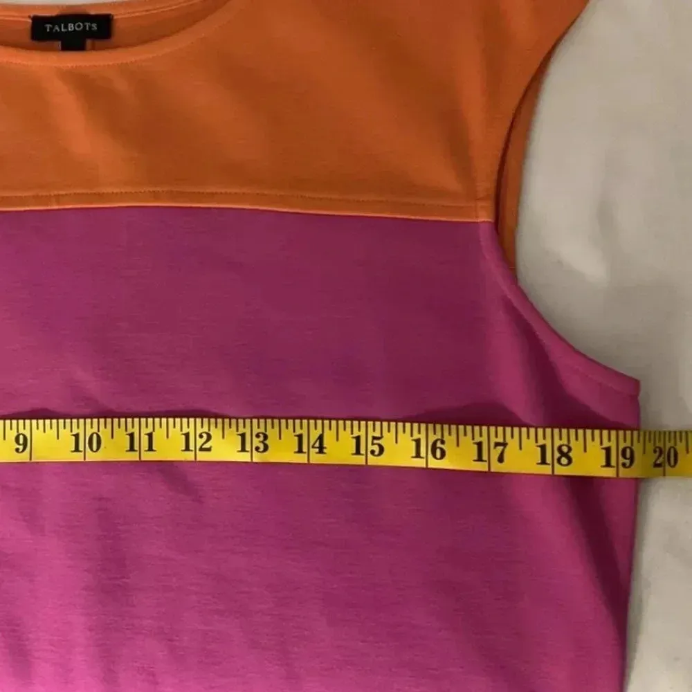 Talbots Midi Dress Orange & Pink Color Block Sleeveless Size 12 Stretchy Large - Image 4