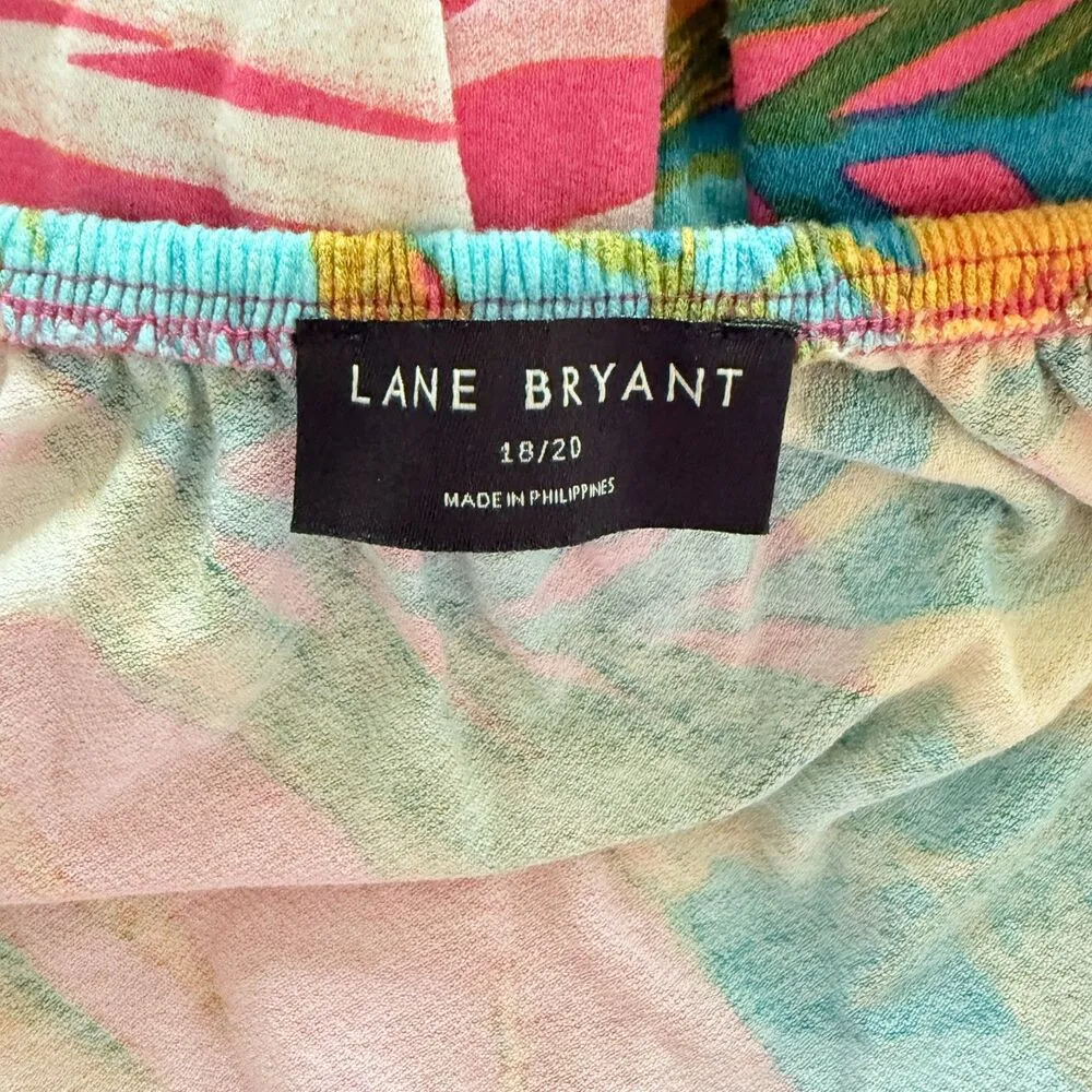 Lane Bryant Knot Palm Print Front Slit Multicolor Stretchy Tank Midi Dress 18/20 - Image 4