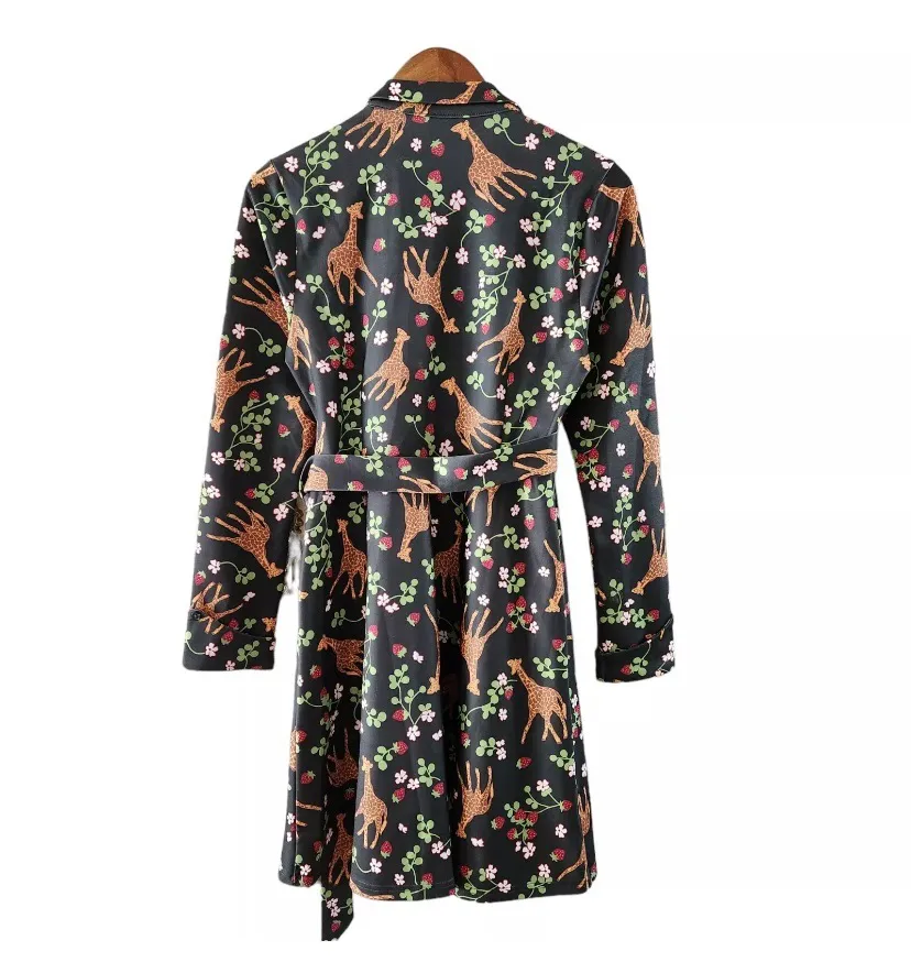 Unique Vintage Green Giraffe Strawberry Print Wrap Dress NWT | 5XL | - Image 4