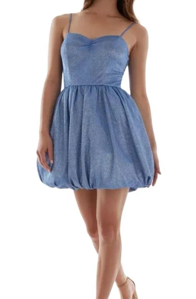 NWT BCX Blue Glitter Bubble Hem Fit & Flare Party Mini Dress Juniors Size 5 - Image 2
