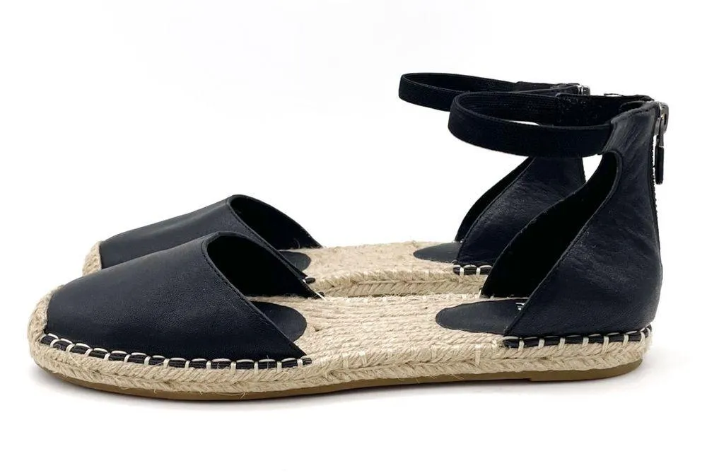 Eileen Fisher Lala Leather Espadrille Flats Black Size 8 Ankle Strap Sandals - Image 6