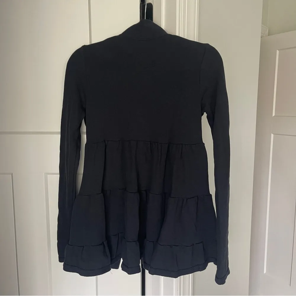 Anthropologie Black Lila Tiered Babydoll Ruffled Back Open Front Cardigan - Image 6