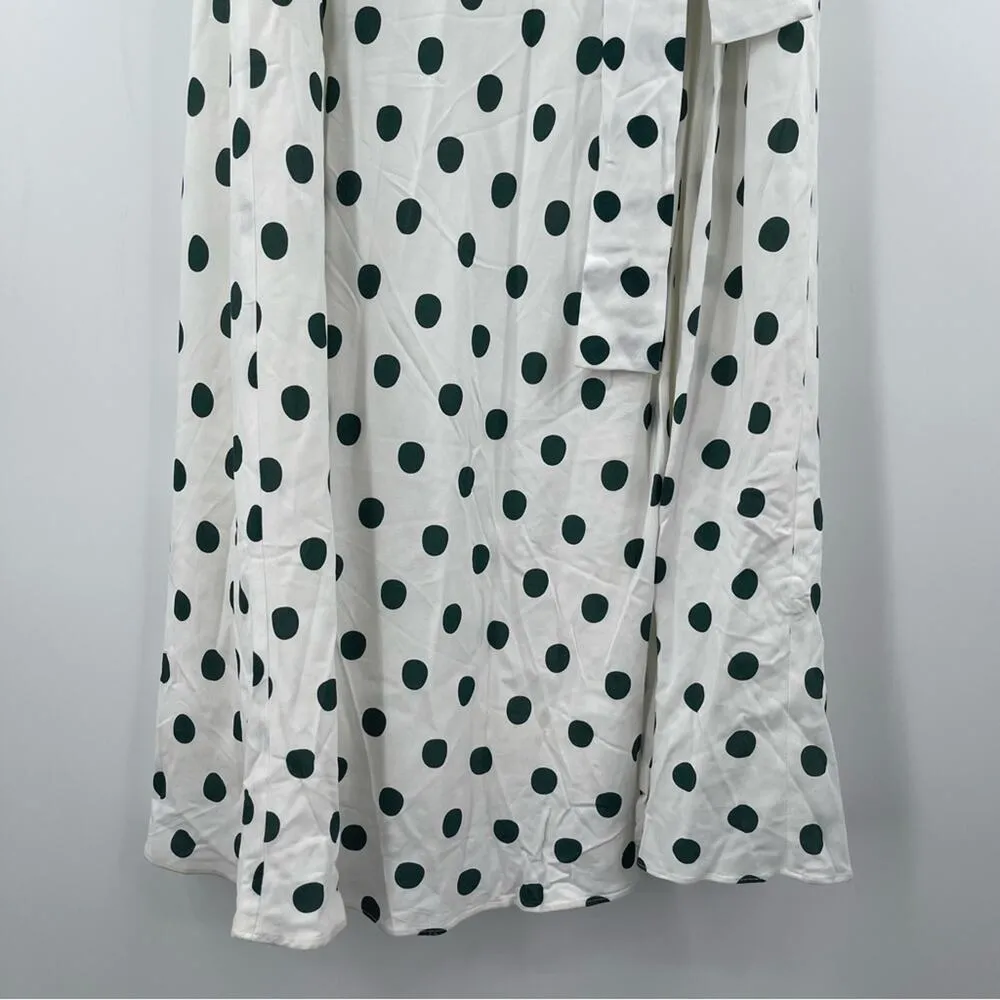 PEONY Le Spot Maxi Skirt SZ 2 Green Polka Dot Thigh High Slit eco - Image 11