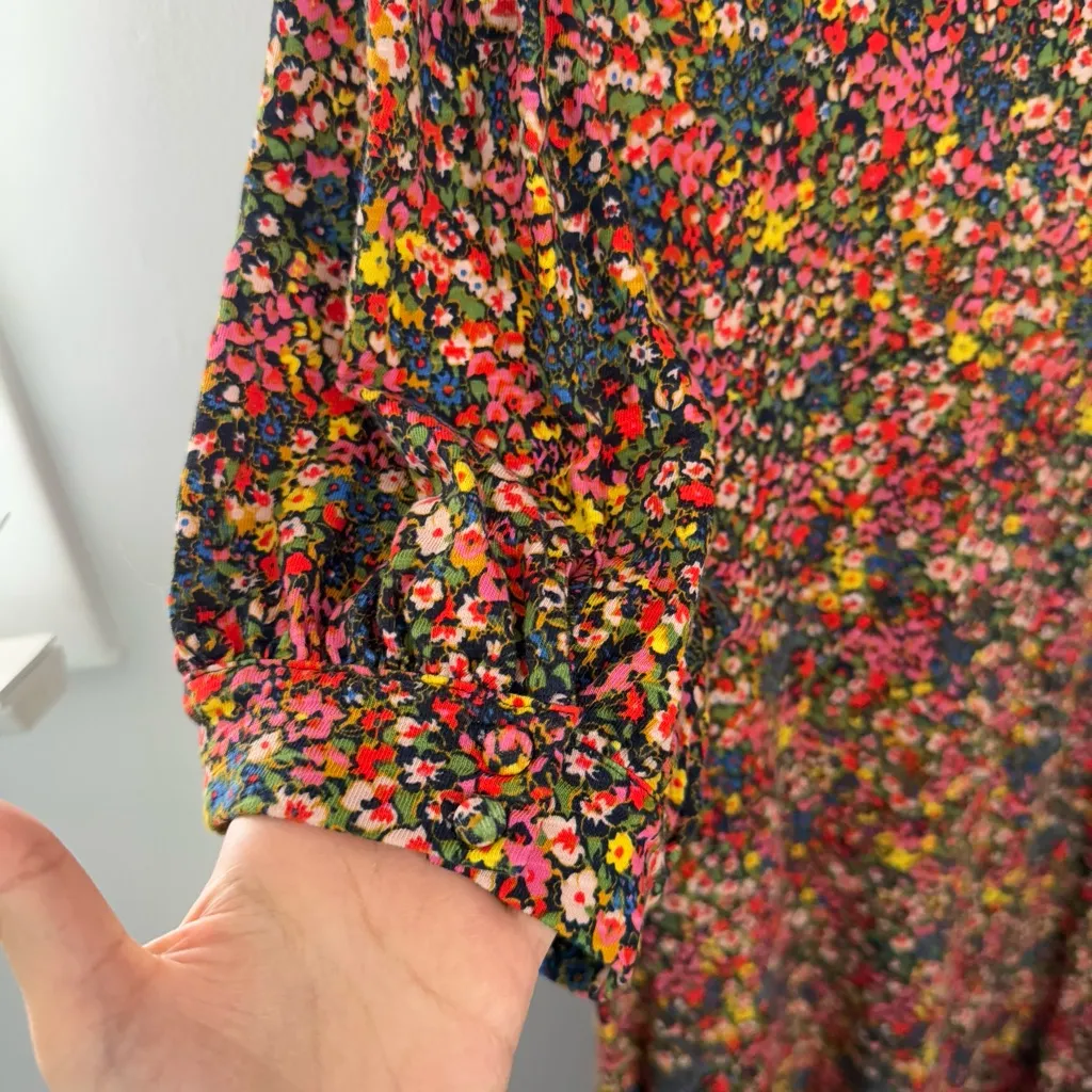 Boden 14 V Neck Jersey Dress Gardenia Petal Colorful Floral Puff Short Sleeve Pink - Image 7