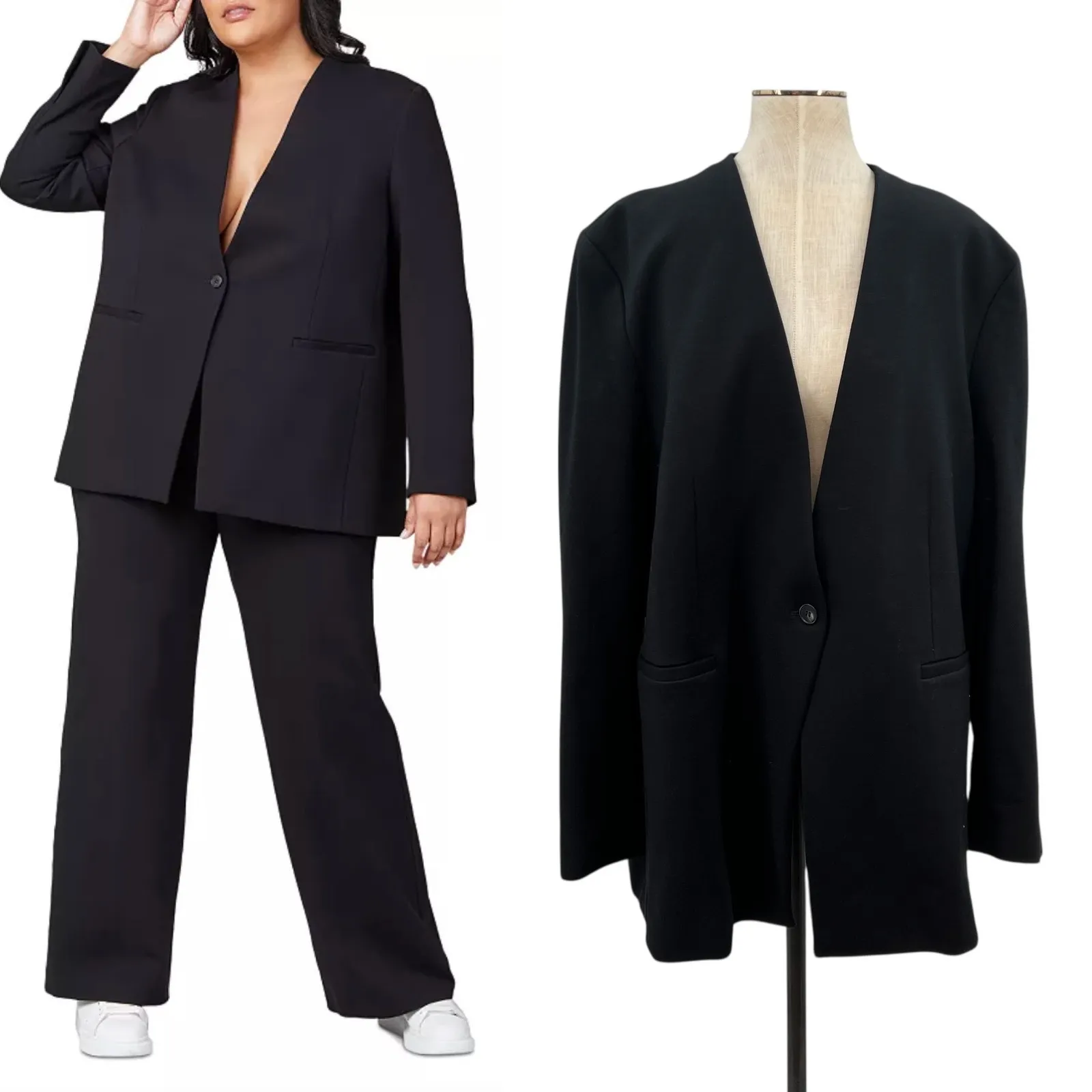 Spanx Perfect Collarless Blazer Jacket Ponte Knit Black Plus Size 2X - Image 2