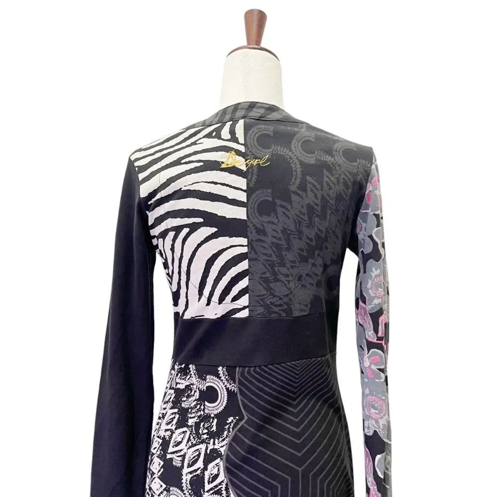 Desigual Vintage Y2K Jonny Dress Long Sleeve Black Beaded Embroidered Size Large - Image 7