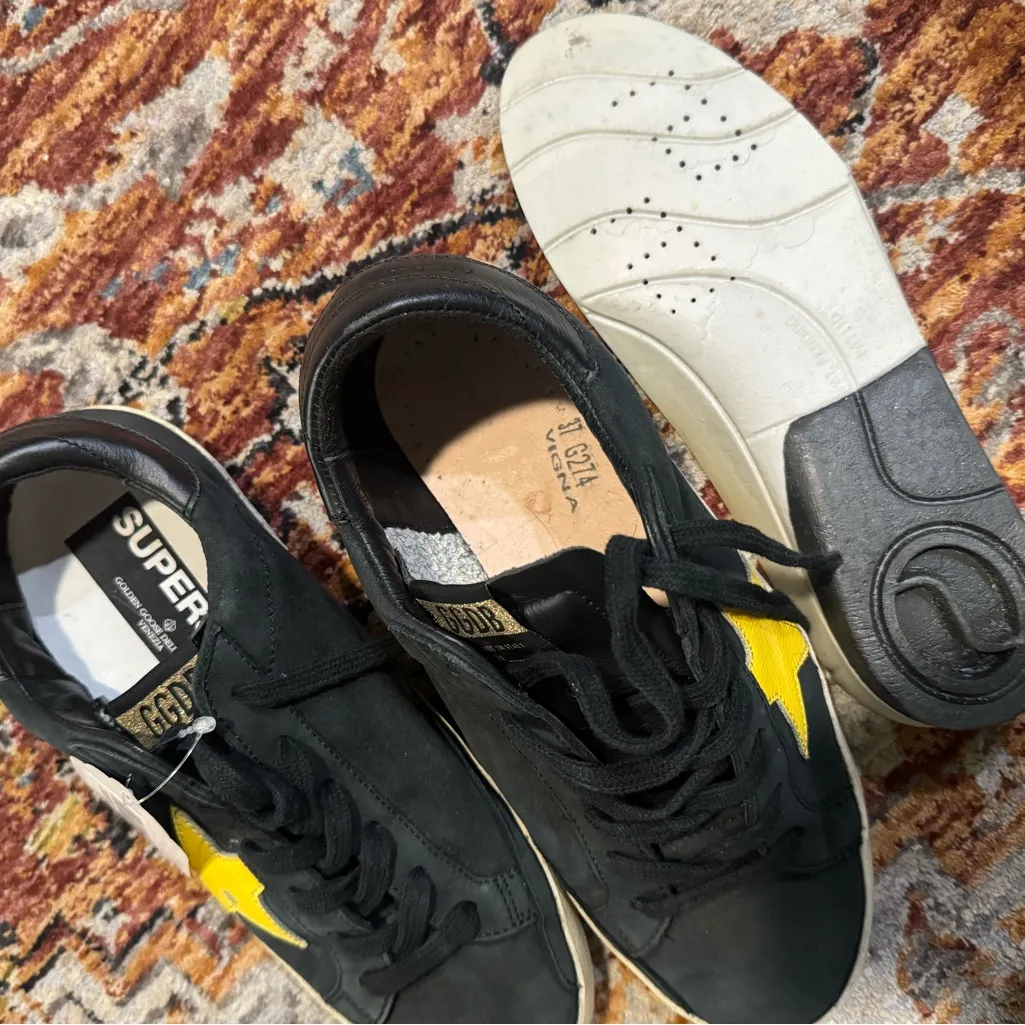 GOLDEN GOOSE Black Nubuck And Yellow Leather Hi Star Sneakers Size 7.5 - Image 8