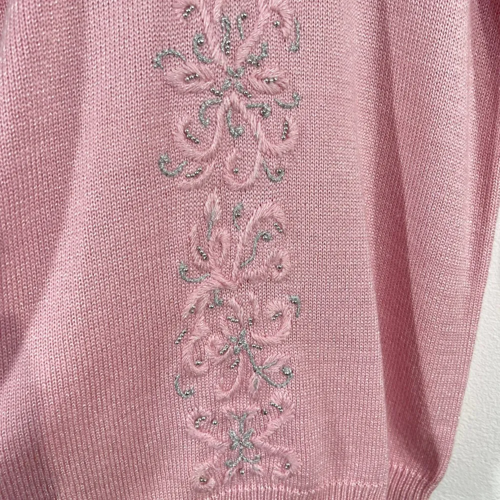 Vintage.Jaclyn Smith Embellished Sweater Mock Neck Pink Knit Pullover Size Small - Image 8