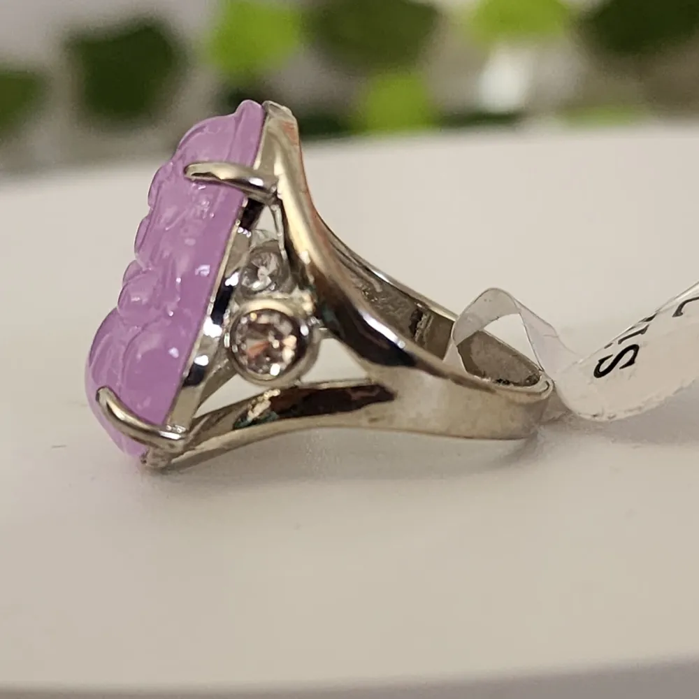 White Gold Purple Lavendar Buddha Ring Size 7 - Image 5