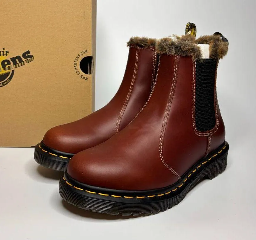 Dr. Martens 2976 Leonore Abruzzo WP Leather Faux Fur Lined Chelsea Boots - Brown - Image 4