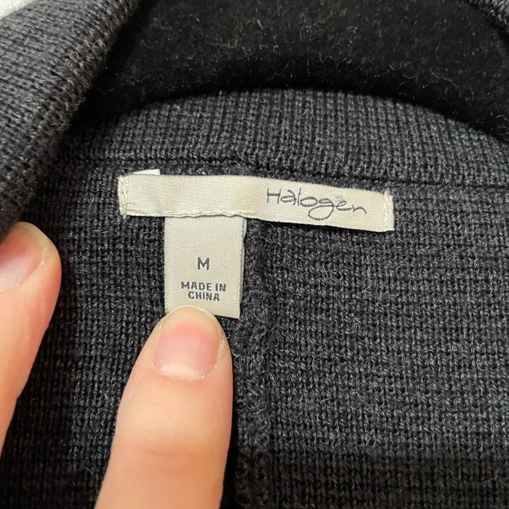 Halogen Grey Merino Wool Sweater Cardigan Womens M Jacket Preppy Academia Fall - Image 5