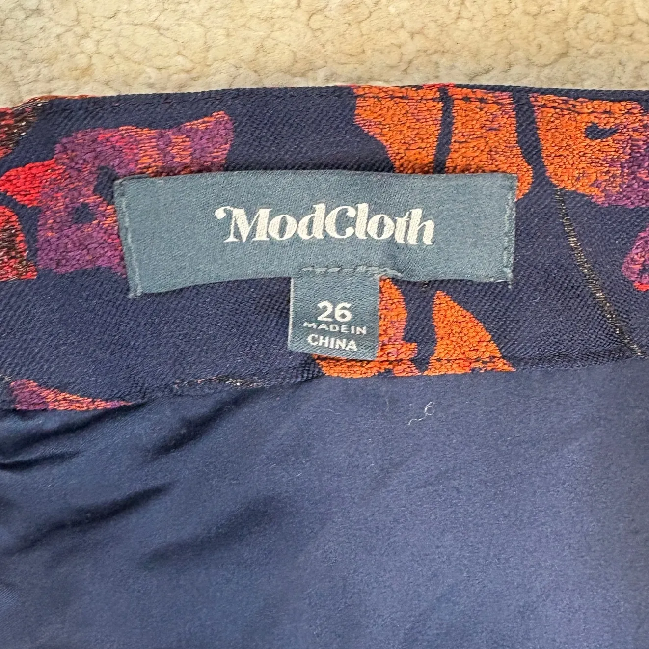 ModCloth Retro Floral Mini Skirt Blue Red Purple Orange Metallic Brocade Size 26 - Image 3