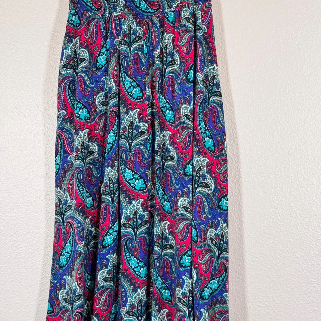 Vintage 1980s Blue Red Paisley Midi Skirt Women 6 Made USA Classic Pull On Retro - Image 7