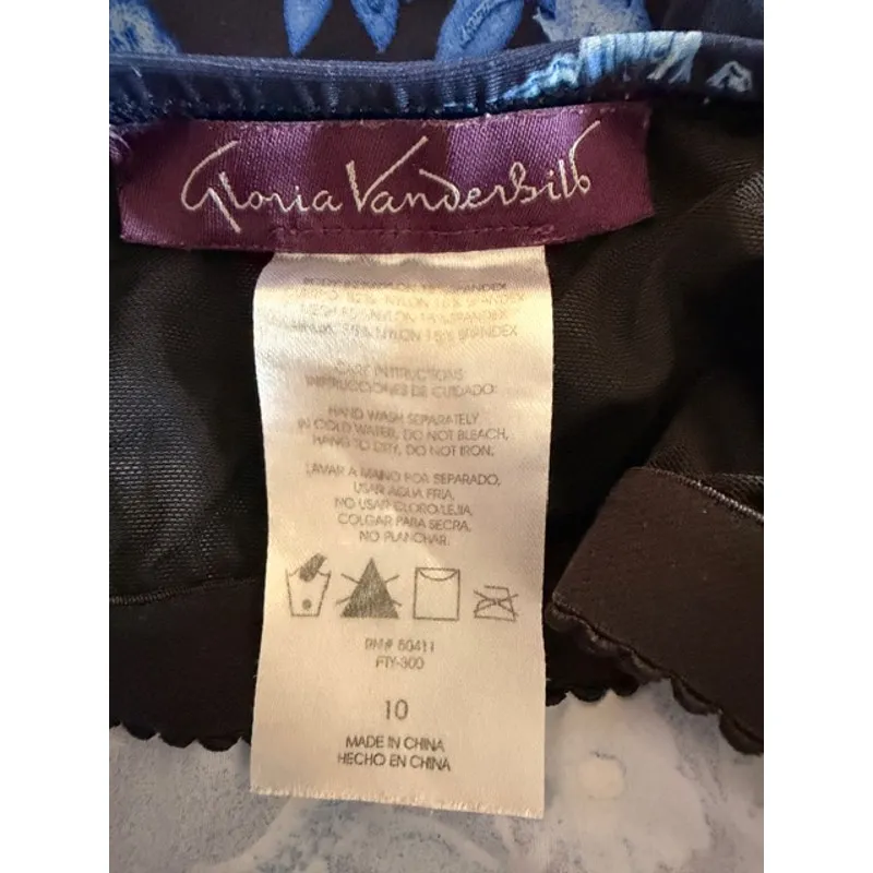 Gloria Vanderbilt Tankini Swimsuit Set Blue Floral Top & Bottom Size 10 - Image 6