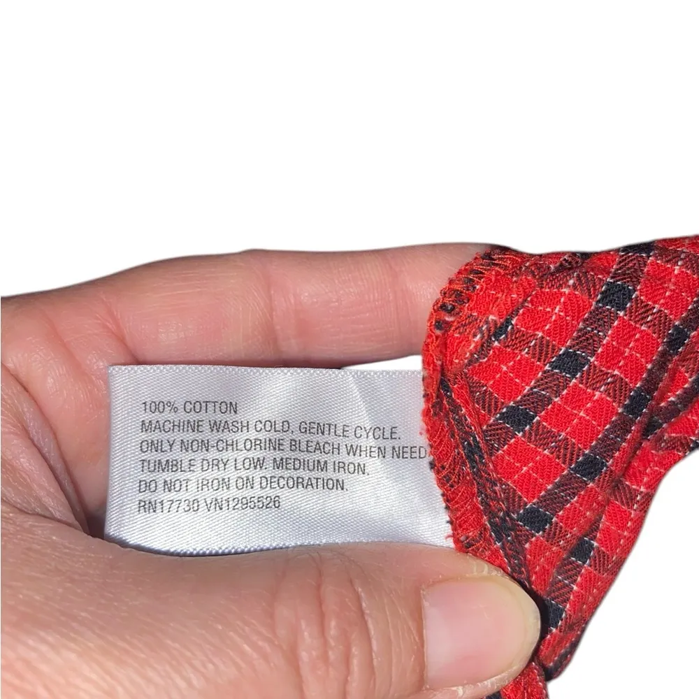 Merona red plaid cotton button down with rose gold sequin collar - Image 7