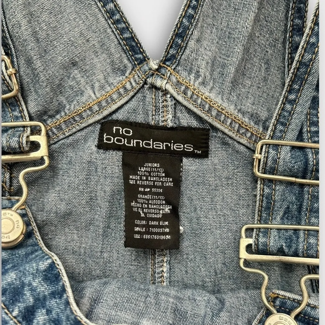 Vintage 90s Y2K Distressed Denim Overalls Bibs Womens 11/13 Grunge No Boundaries - Image 5