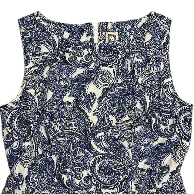 NWT Anne Klein Paisley Print Dress‎ Sleeveless Linen Blend White Blue Size 10 - Image 6