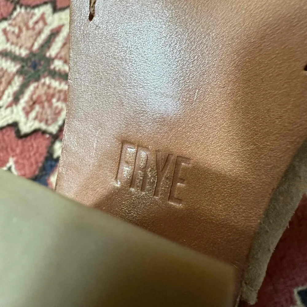 Frye Tan Suede Peep Toe Slingback Buckle Strap Ankle Bootie Heels Size 6 - Image 8