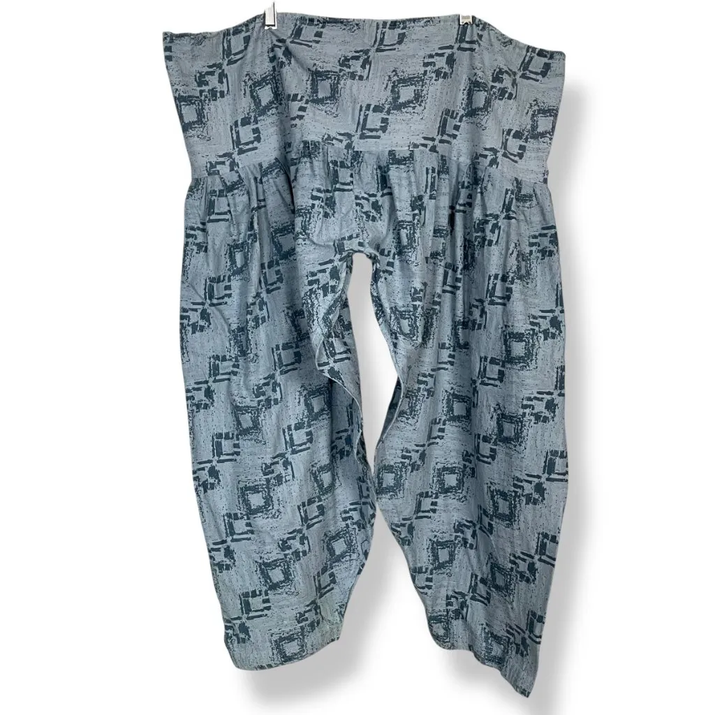 Handmade Salwar Pants Square Pattern‎ Blue Gathered Fabric Tie Waist One Size - Image 3