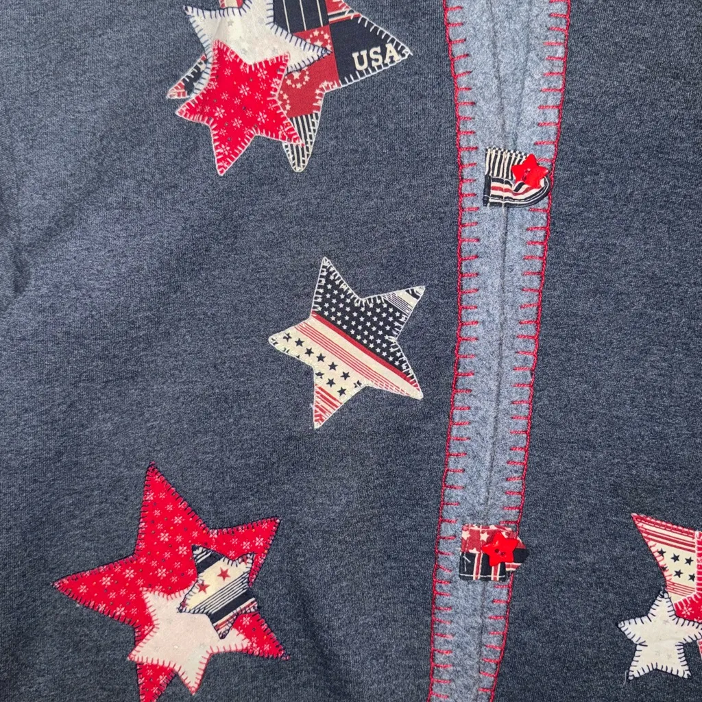 Stars, flag red white and blue handmade cardigan top size large Fourth of July‎ - Image 2