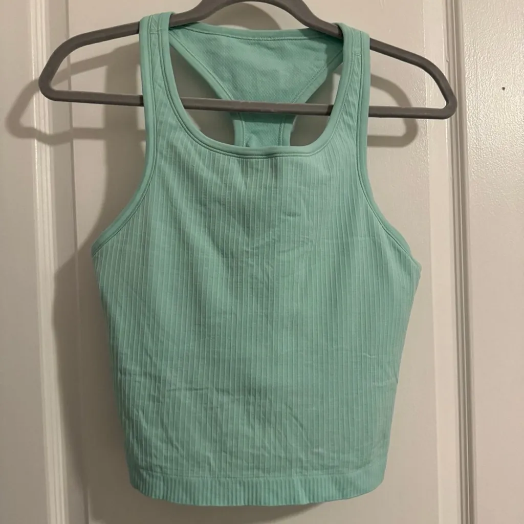 Lululemon Ebb to Street Cropped Ribbed‎ Tank Top Mint Green Athleisure Size 12 - Image 3