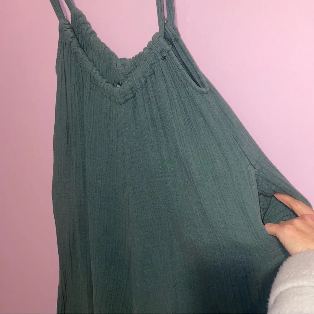 Free People Teal Cotton Gauze Jumpsuit Women Size S One Piece Boho Beach Lounge - Image 3