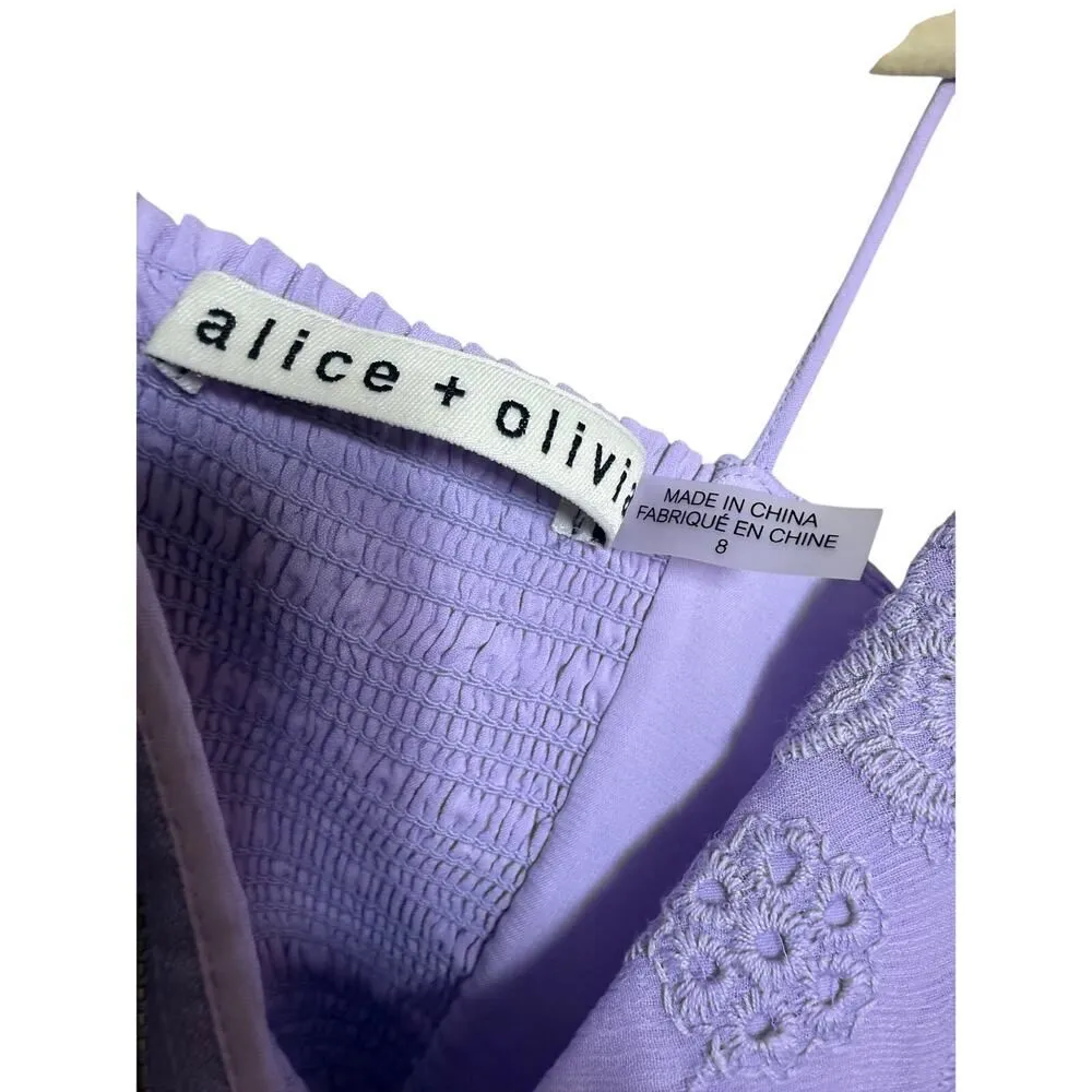 Alice & Olivia Shanti Embroidered Button Front Dress in Lavender Sz. 8 - Image 3