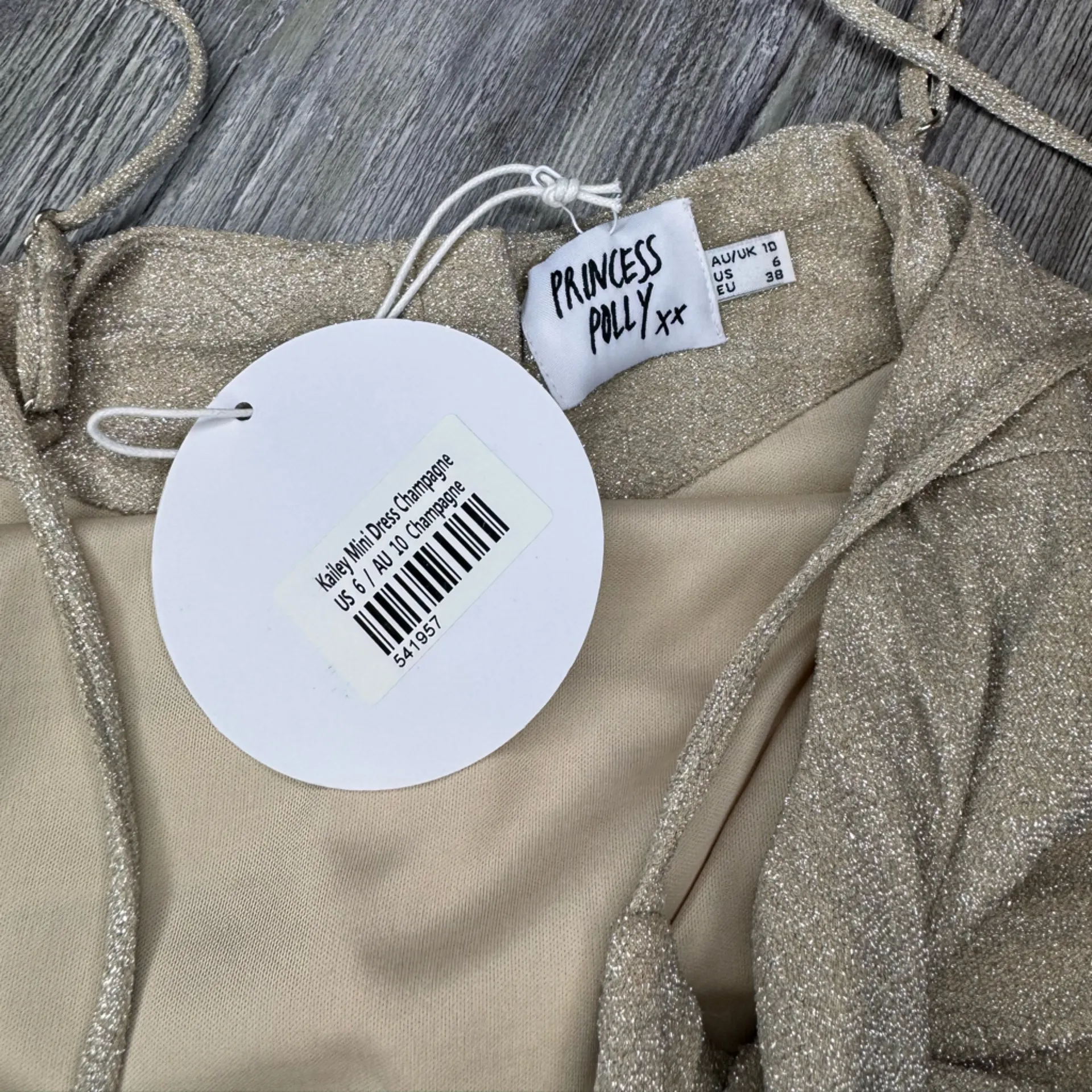 Princess Polly Womens Kailey Mini Dress Champagne Sparkly Spaghetti Size 6 Small - Image 5