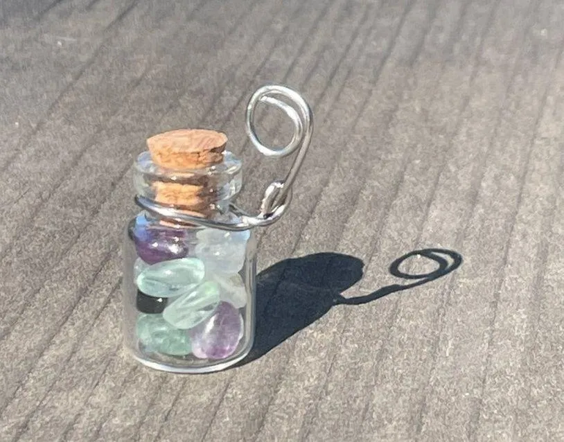 Mini glass jar pendant with gemstone beads - Image 2