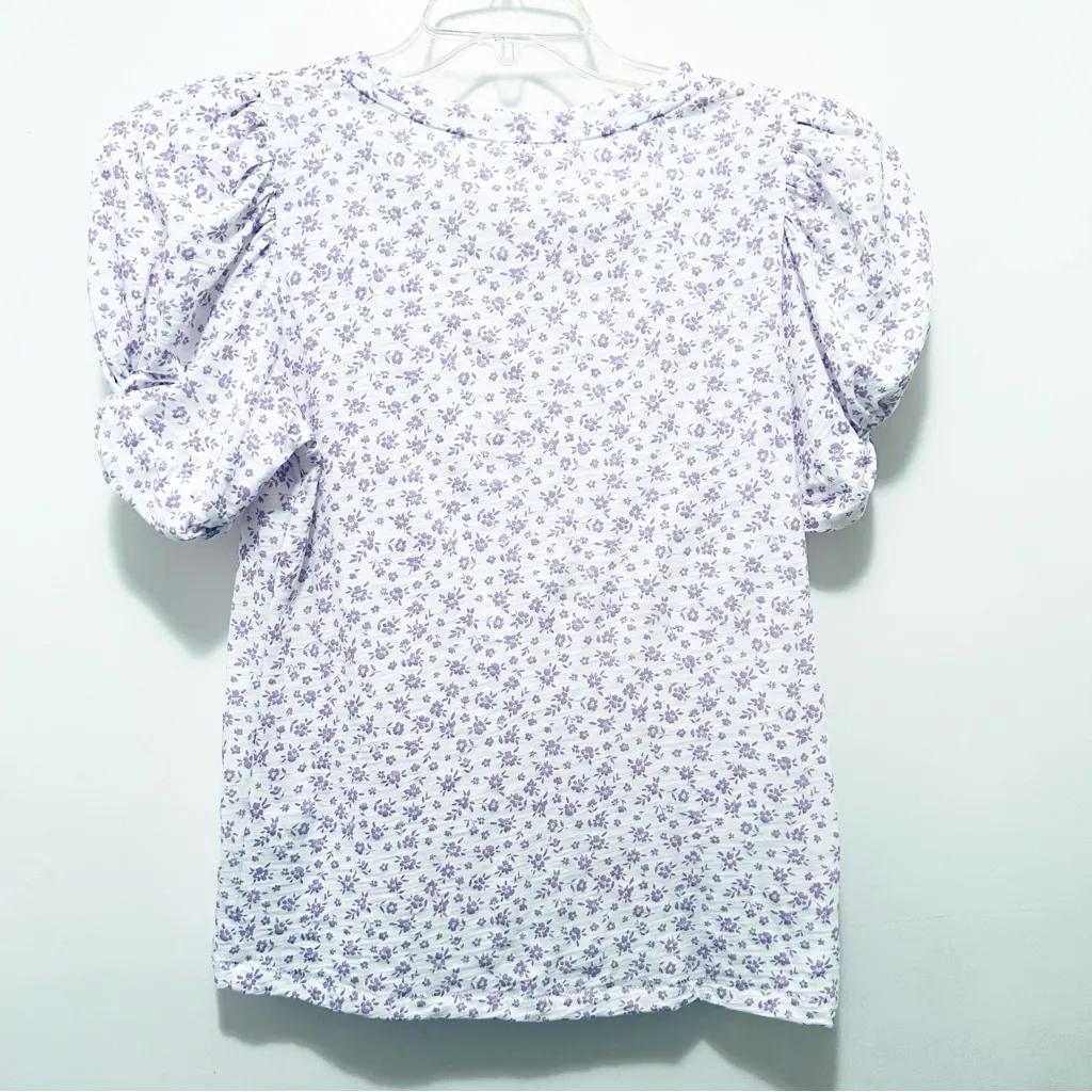 Goldie Lewinter Slub Ditsy‎ Mutton Puff Sleeve Knot Tee XS NWT - Image 3