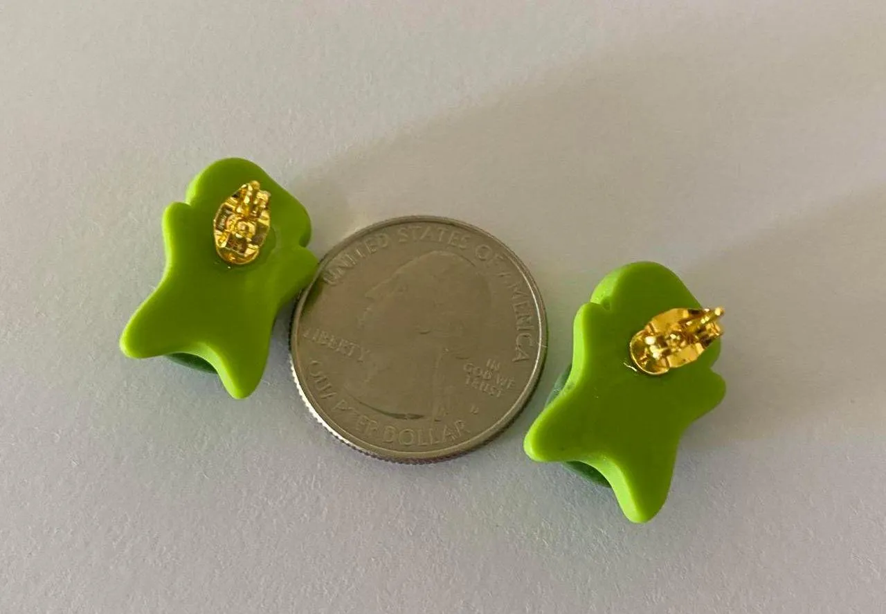 Hahdmade Kawaii funny sleeping turtle stud earrings💚 - Image 4