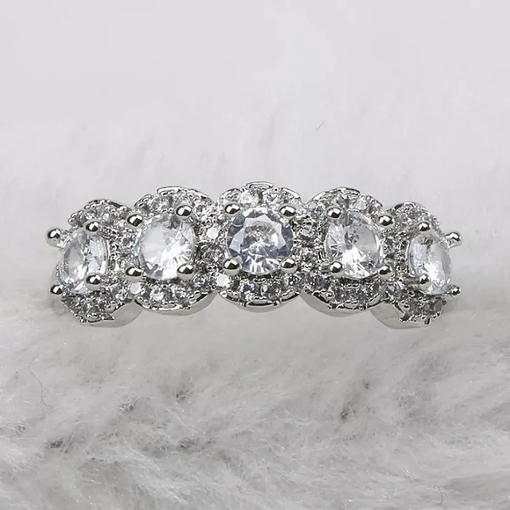 NEW Platinum Plated S925 Halo Diamond Eternity Engagement Band Ring Sizes 6 & 7‎ - Image 4