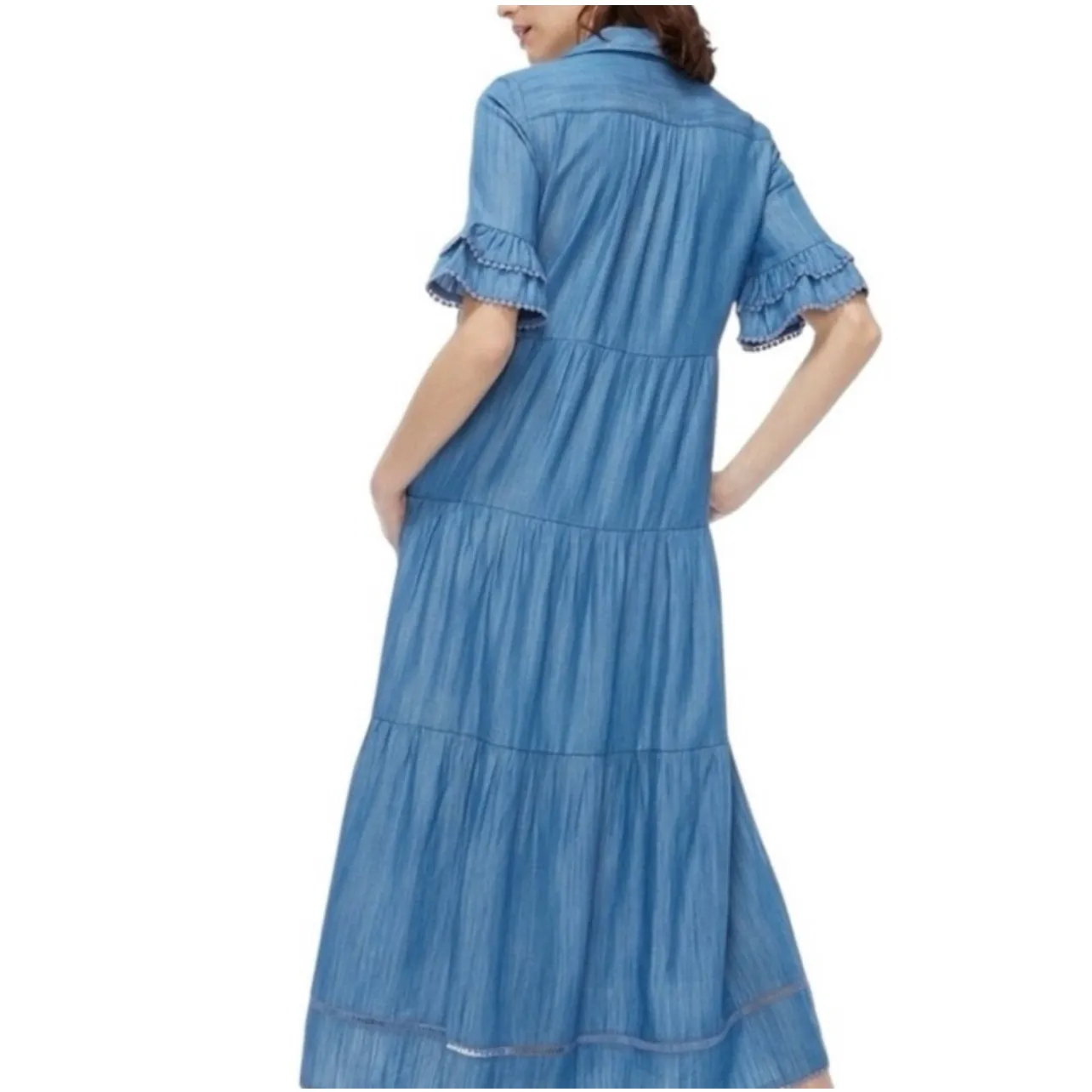 Chico's Tiered Tencel Maxi Dress Blue size 3 US 16 Sundress - Image 2